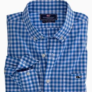 VINEYARD VINES Tucker Long Sleeve Shirt Blue White Gingham Check Size Large L
